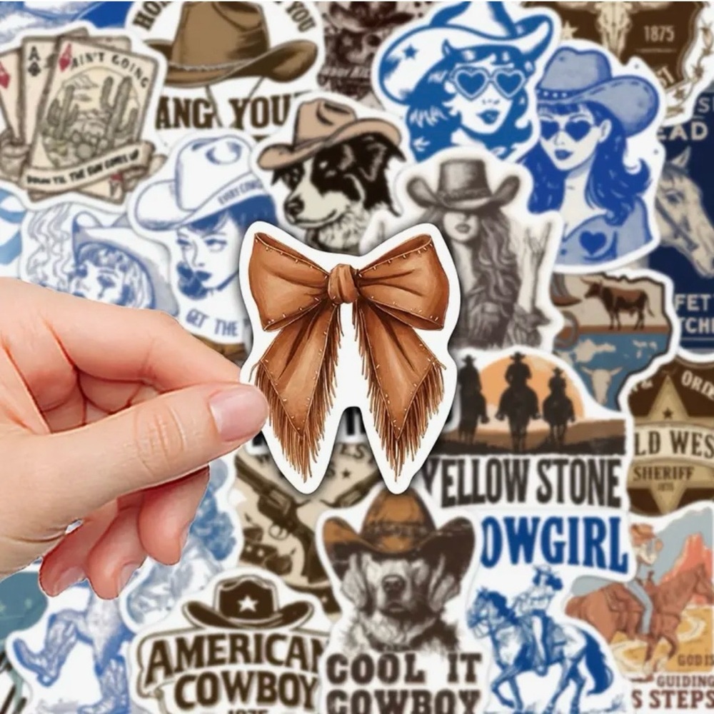 50 Western Cowgirls Stickers Blue Brown - Picture 2 of 14